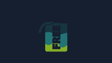 Sarı Fiyat etiketi ve mavi arkaplanda izole edilmiş ücretsiz simge. Rozet fiyatına. Reklam etiketi indirimi. 4K Video hareketli grafik canlandırması.