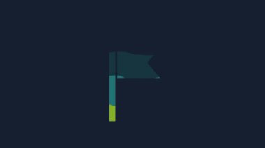 Yellow Flag icon isolated on blue background. Location marker symbol. 4K Video motion graphic animation.