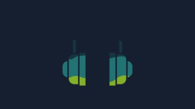 Yellow Headphones icon isolated on blue background. Support customer service, hotline, call center, faq, maintenance. 4K Video motion graphic animation.