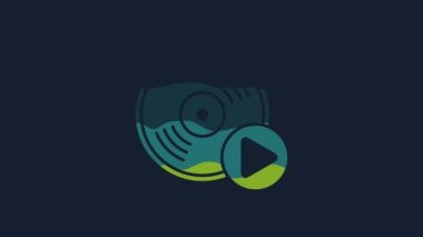 Yellow Vinyl disk icon isolated on blue background. 4K Video motion graphic animation.