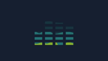 Sarı Müzik eşitleyici simgesi mavi arkaplanda izole edildi. Ses dalgası. Ses dijital dengeleyici teknolojisi, konsol paneli, nabız müzikali. 4K Video hareketli grafik canlandırması.