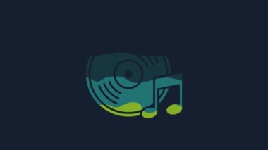 Yellow Vinyl disk icon isolated on blue background. 4K Video motion graphic animation.