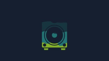 Yellow Stereo speaker icon isolated on blue background. Sound system speakers. Music icon. Musical column speaker bass equipment. 4K Video motion graphic animation.