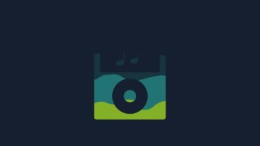 Yellow Music player icon isolated on blue background. Portable music device. 4K Video motion graphic animation.