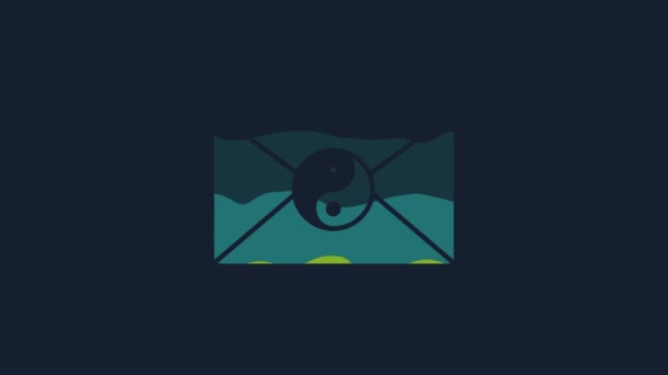 Yellow Yin Yang Enveloppe Pictogram Geïsoleerd Blauwe Achtergrond Symbool Van — Stockvideo