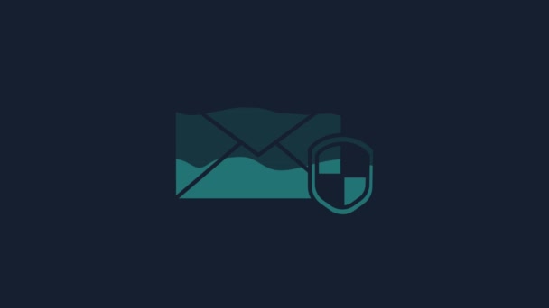蓝色背景上孤立的带盾牌图标的黄色信封 保险概念 保护概念 4K视频运动图形动画 — 图库视频影像