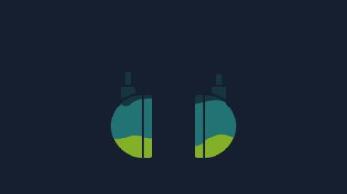 Yellow Headphones icon isolated on blue background. Earphones. Concept for listening to music, service, communication and operator. 4K Video motion graphic animation.