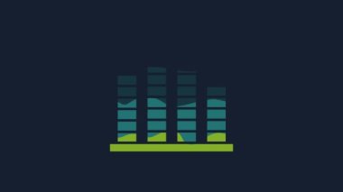 Sarı Müzik eşitleyici simgesi mavi arkaplanda izole edildi. Ses dalgası. Ses dijital dengeleyici teknolojisi, konsol paneli, nabız müzikali. 4K Video hareketli grafik canlandırması.