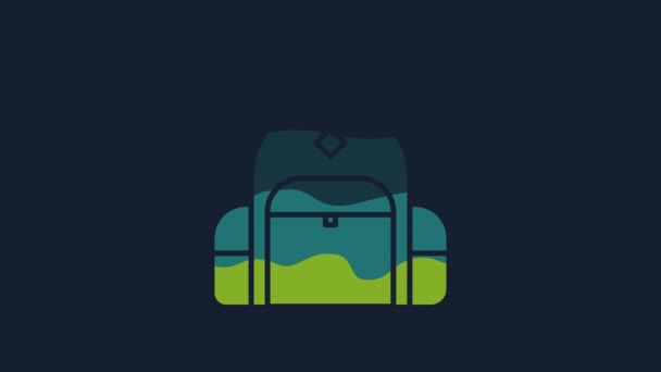 Yellow Hiking Backpack Icon Isolated Blue Background Camping Mountain Exploring — Αρχείο Βίντεο