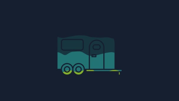 Gelbes Camping Anhängersymbol Isoliert Auf Blauem Hintergrund Reisen Mobilheim Wohnwagen — Stockvideo