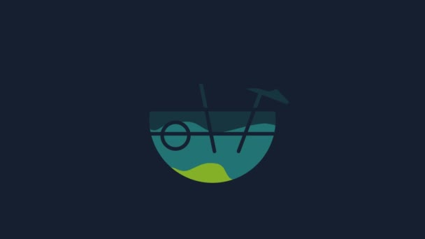 Yellow Coconut Juice Exotic Fresh Cocktail Umbrella Icon Isolated Blue — Video Stock