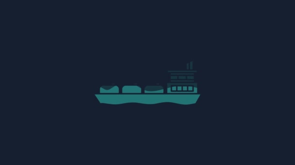 Yellow Oil Tanker Ship Icon Isolated Blue Background Video Motion — Vídeo de Stock