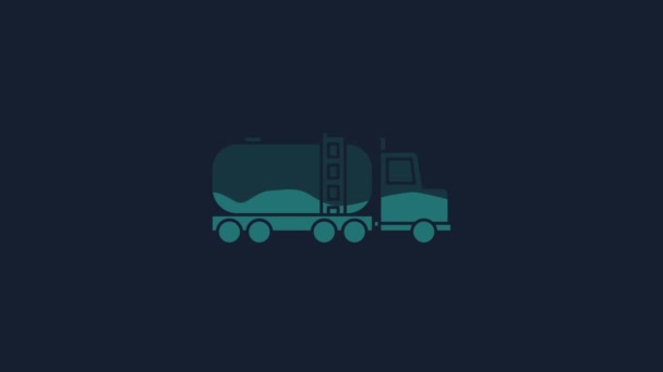 青の背景に黄色のタンカートラックのアイコンを隔離 石油タンカー ガソリントラック シスター 石油トレーラー 4Kビデオモーショングラフィックアニメーション — ストック動画