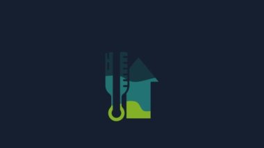 Yellow Meteorology thermometer measuring icon isolated on blue background. Thermometer equipment showing hot or cold weather. 4K Video motion graphic animation.