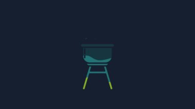 Yellow Barbecue grill icon isolated on blue background. BBQ grill party. 4K Video motion graphic animation.