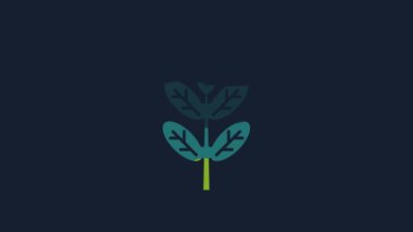 Yellow Leaf icon isolated on blue background. Leaves sign. Fresh natural product symbol. 4K Video motion graphic animation.