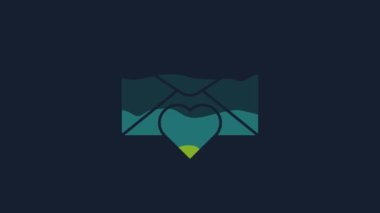 Yellow Envelope with Valentine heart icon isolated on blue background. Message love. Letter love and romance. 4K Video motion graphic animation.