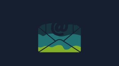 Yellow Mail and e-mail icon isolated on blue background. Envelope symbol e-mail. Email message sign. 4K Video motion graphic animation.