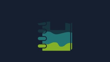 Yellow Notebook icon isolated on blue background. Spiral notepad icon. School notebook. Writing pad. Diary for school. 4K Video motion graphic animation.