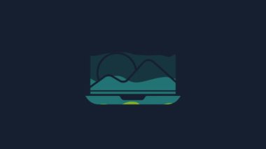 Yellow Laptop icon isolated on blue background. Computer notebook with empty screen sign. 4K Video motion graphic animation.