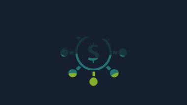 Sarı Dolar, paylaşım, ağ simgesi mavi arkaplanda izole edildi. 4K Video hareketli grafik canlandırması.