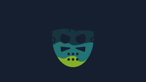 Gele Hockey Masker Pictogram Geïsoleerd Blauwe Achtergrond Video Motion Grafische — Stockvideo
