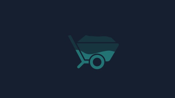 Yellow Wheelbarrow Dirt Icon Isolated Blue Background Tool Equipment Agriculture — Stock Video
