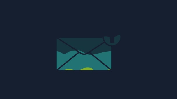 黄色のエンベロープアイコンが青の背景に分離されます 受信したメッセージのコンセプト 新しい 電子メール受信メッセージ Sms 郵便配達サービス 4Kビデオモーショングラフィックアニメーション — ストック動画