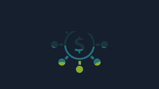 Dólar Amarelo Compartilhar Ícone Rede Isolado Fundo Azul Animação Gráfica — Vídeo de Stock