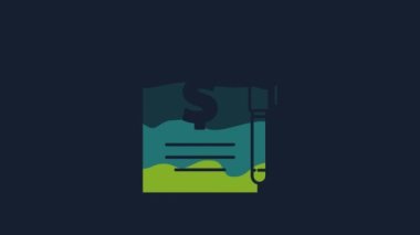 Sarı Sözleşme parası ve kalem simgesi mavi arka planda izole edildi. Bankacılık belgeleri dolar finans para sayfası. 4K Video hareketli grafik canlandırması.