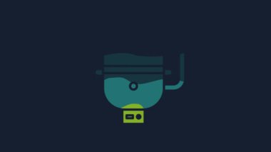 Isıtma su ikonu için sarı elektrikli kazan mavi arkaplanda izole edildi. 4K Video hareketli grafik canlandırması.