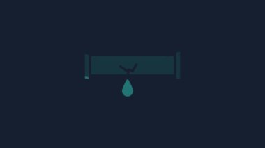 Sarı kırık metal boru ve mavi arka planda su ikonu sızıntısı var. 4K Video hareketli grafik canlandırması.