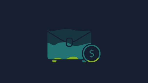 Žlutý Kufřík Ikona Peněz Izolované Modrém Pozadí Obchodní Značka Obchodní — Stock video