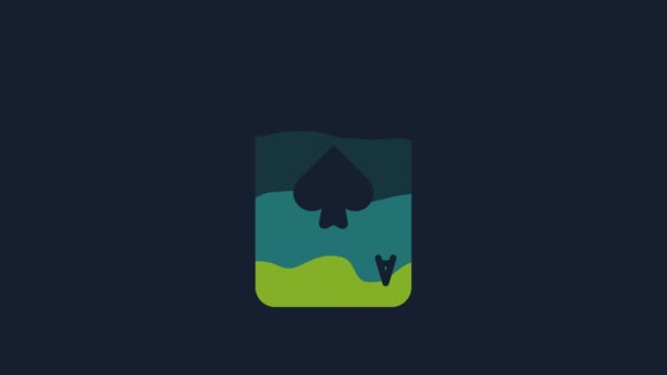 黄色扑克牌 带有黑桃符号图标 蓝色背景孤立 赌场赌博 4K视频运动图形动画 — 图库视频影像
