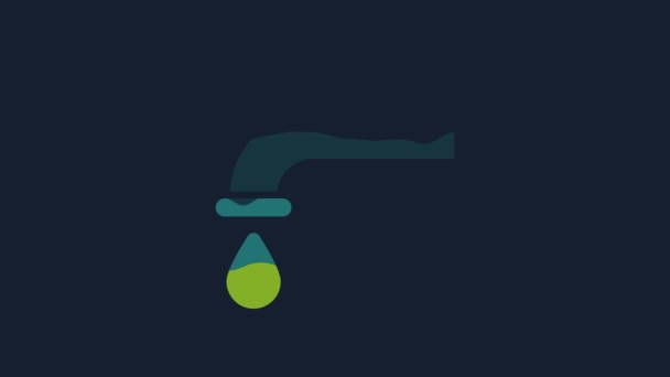 Yellow Water Tap Falling Water Drop Icon Isolated Blue Background — Stock Video