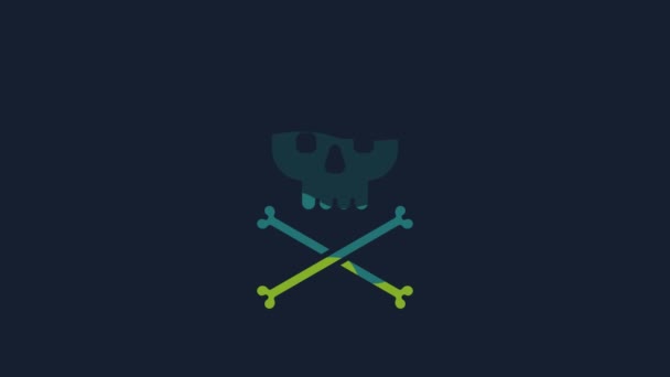 Yellow Skull Crossbones Icon Isolated Blue Background Video Motion Graphic — Stock video