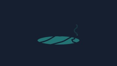 Mavi arka planda duman simgesi olan sarı puro. 4K Video hareketli grafik canlandırması.