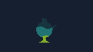 Yellow Glass bong for smoking marijuana or cannabis icon isolated on blue background. 4K Video motion graphic animation.