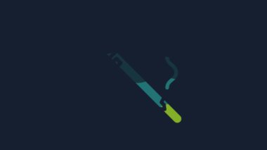 Yellow Cigarette icon isolated on blue background. Tobacco sign. Smoking symbol. 4K Video motion graphic animation.