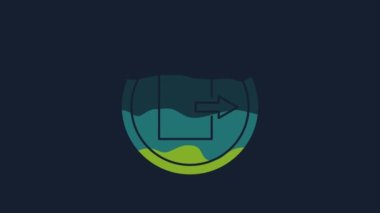 Sarı Yangın çıkış simgesi mavi arkaplanda izole edildi. Acil durum ikonunu ateşle. 4K Video hareketli grafik canlandırması.