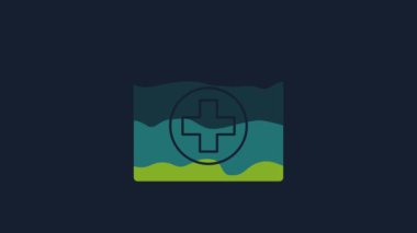 Yellow First aid kit icon isolated on blue background. Medical box with cross. Medical equipment for emergency. Healthcare concept. 4K Video motion graphic animation.