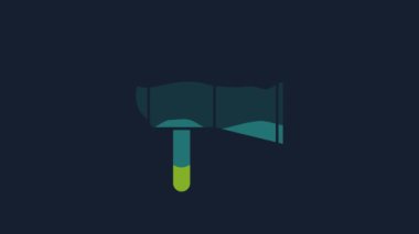 Sarı Megafon simgesi mavi arkaplanda izole edildi. Sözcü işareti. 4K Video hareketli grafik canlandırması.