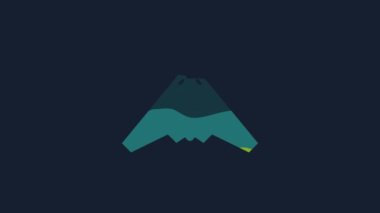 Sarı Jet savaş ikonu mavi arka planda izole edildi. Askeri uçak. 4K Video hareketli grafik canlandırması.