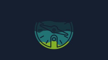 Yellow Compass icon isolated on blue background. Windrose navigation symbol. Wind rose sign. 4K Video motion graphic animation.