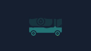 Sarı yakıt tankeri ikonu mavi arka planda izole edildi. Benzin tankeri. 4K Video hareketli grafik canlandırması.