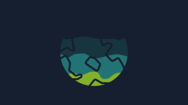 Yellow Worldwide icon isolated on blue background. Pin on globe. 4K Video motion graphic animation.