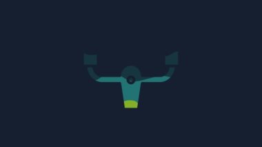 Sarı Uçak dümen ikonu mavi arka planda izole edildi. Uçak kontrol tekerleği. 4K Video hareketli grafik canlandırması.