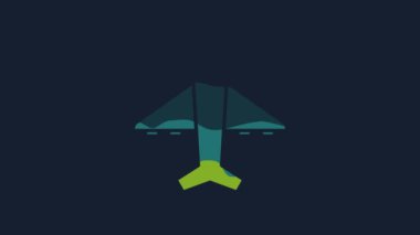 Sarı Düzlem simgesi mavi arkaplanda izole edildi. Uçan uçak ikonu. Uçak tabelası. 4K Video hareketli grafik canlandırması.