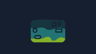 Yellow Suitcase for travel icon isolated on blue background. Traveling baggage sign. Travel luggage icon. 4K Video motion graphic animation.