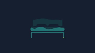 Mavi arka planda iki ya da bir kişi için sarı büyük yatak. 4K Video hareketli grafik canlandırması.